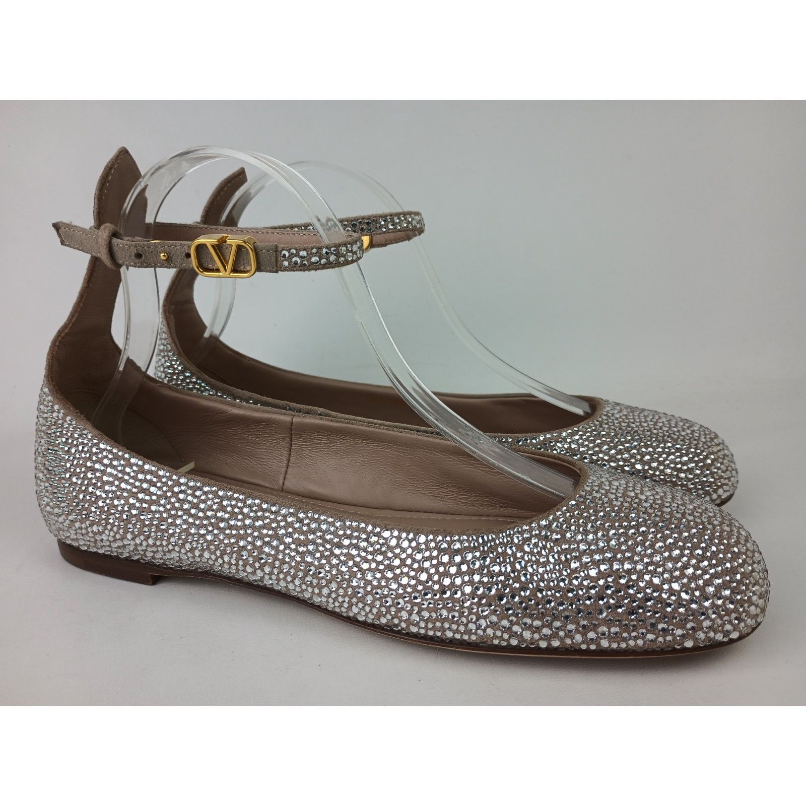 Valentino Garavani Tan-Go Crystal Ankle-Strap Ballerina Flats Size 37.5 $1550